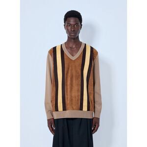 Miu Miu Men V-Neck Sweater With Contrast Stripes